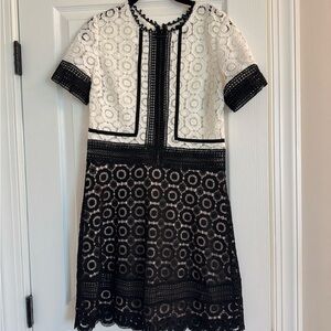 Aqua Black and White Crochet Midi Dress